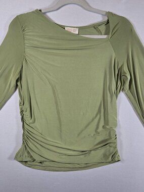 London Rose Women’s L Sage Green Ruched Long Sleeve Draped Neck Stretch Y2K Top